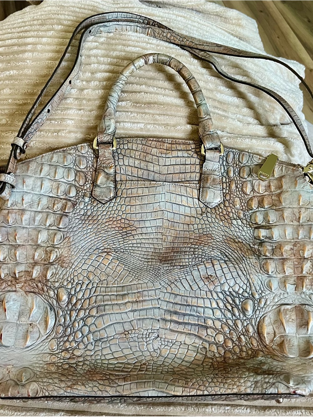 Brahmin Neutral Croc-Embossed Tote in Beige and Taupe, bag included